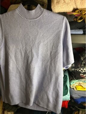 Koret Light Blue Short Sleeve Knit Sweater with Zip Back